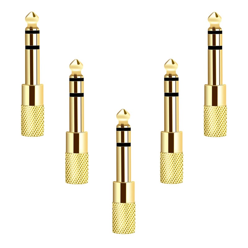 Valefod [Updated Version 5-Pack Stereo Audio Adapter 6.35mm (1/4 inch) Male to 3.5mm (1/8 inch) Female Headphone Jack - Image 1